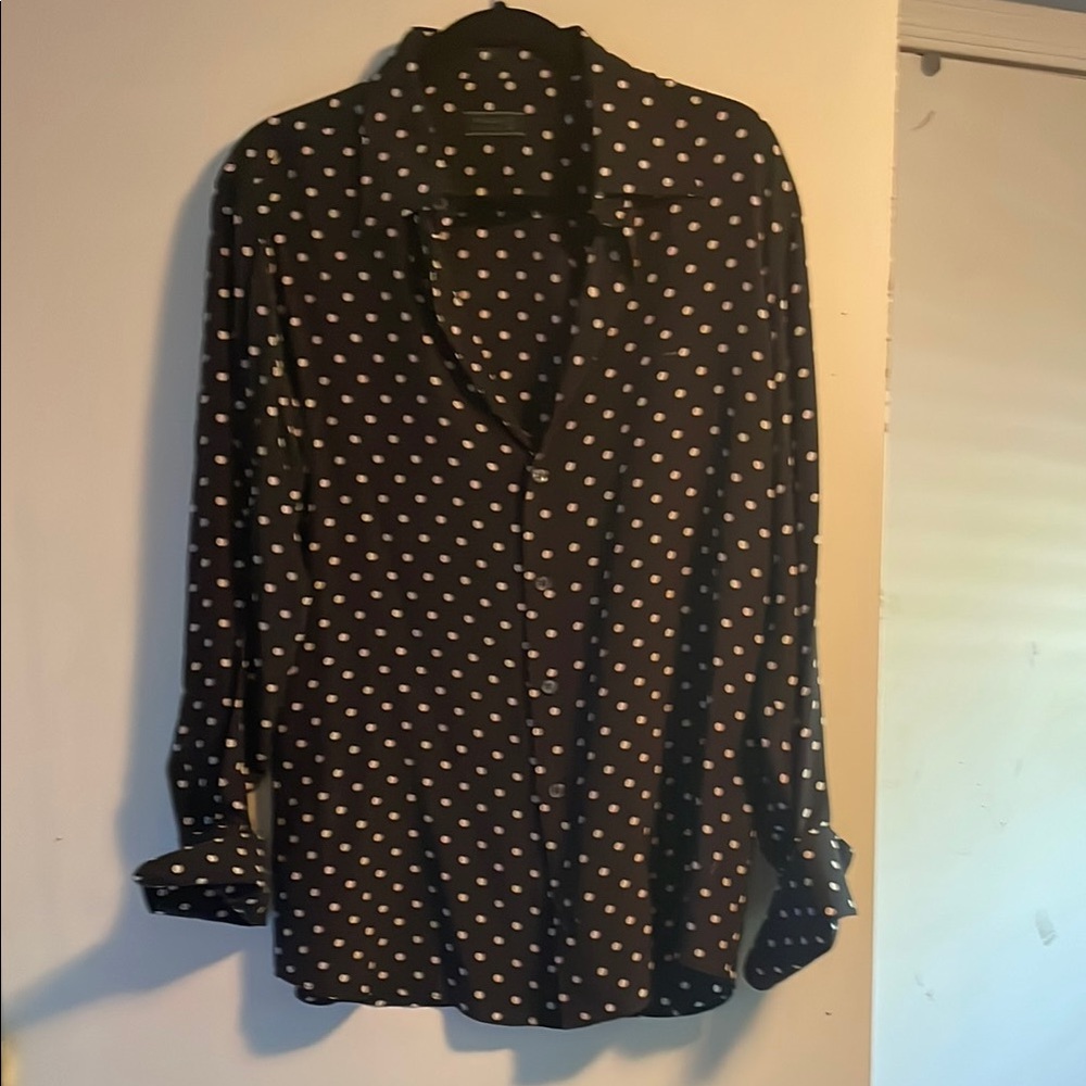 Prada Black and beige polka dot French cuff button down blouse
